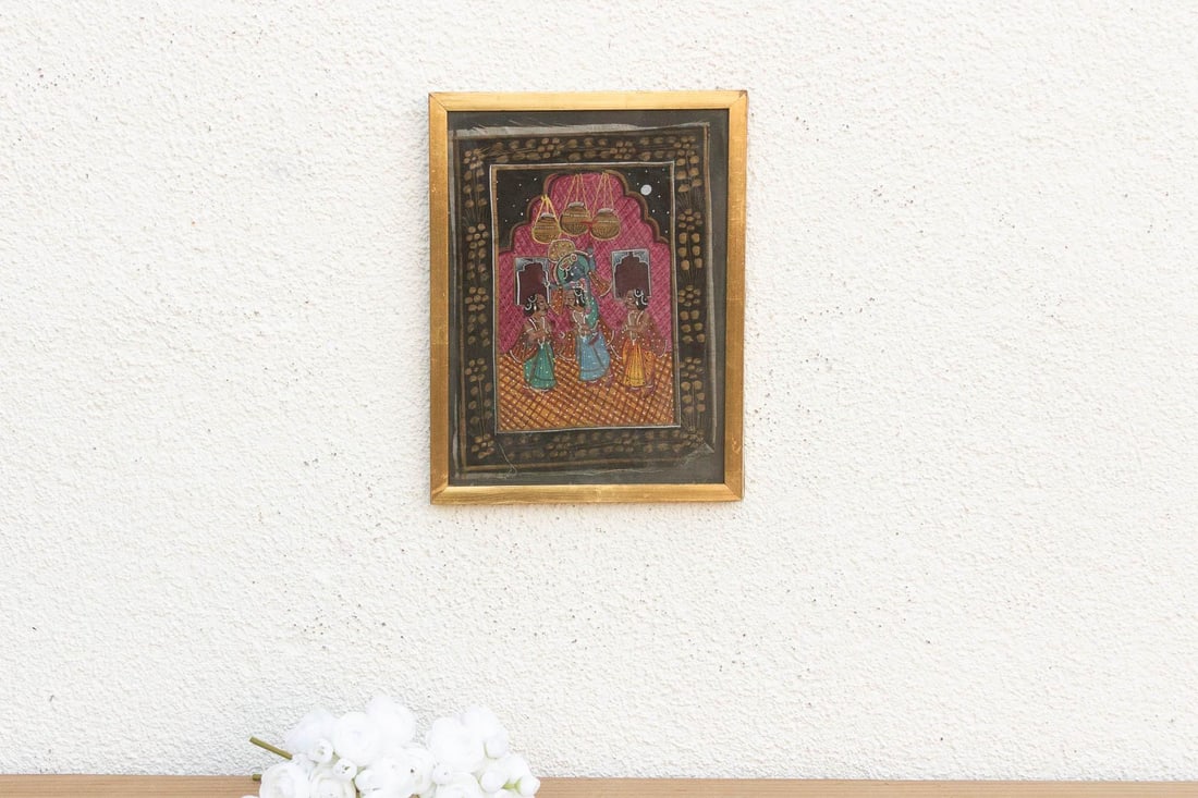 Antique Lord Krishna & Gopis Framed Painting - 2