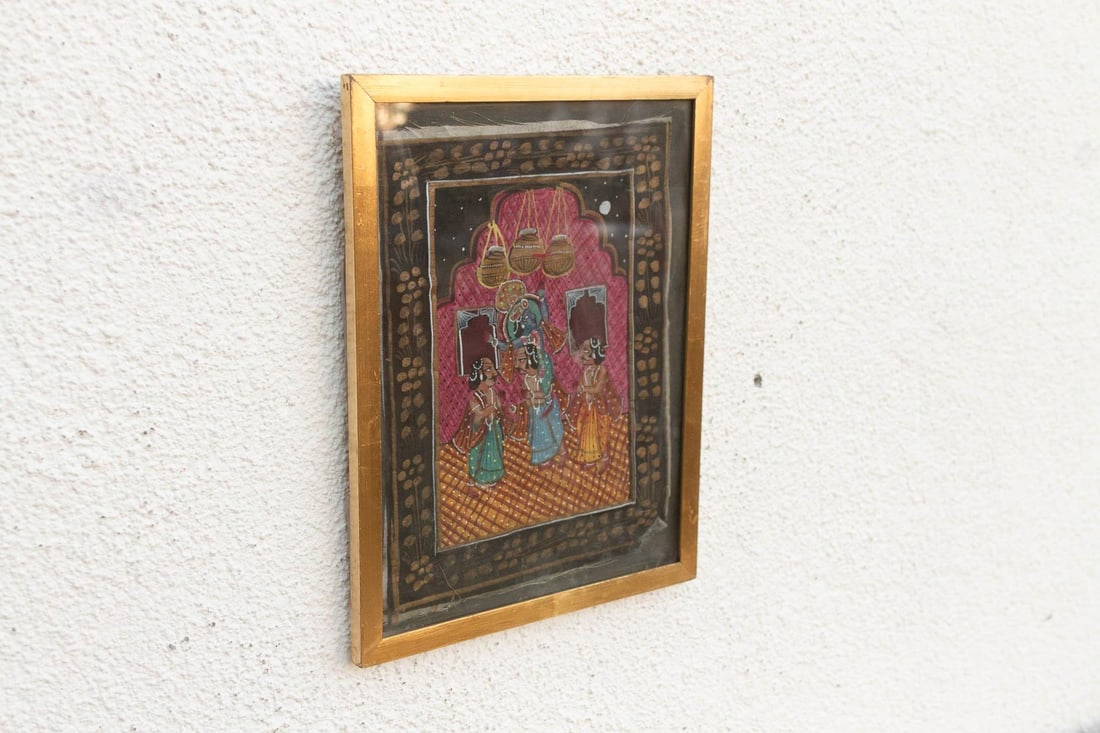 Antique Lord Krishna & Gopis Framed Painting - 4