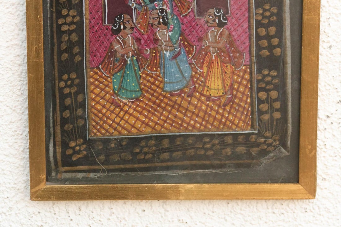 Antique Lord Krishna & Gopis Framed Painting - 5