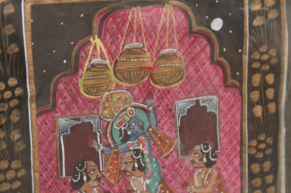 Antique Lord Krishna & Gopis Framed Painting - 6