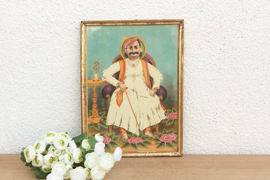 Antique Indian Seated Maharaja Framed Portrait - 3