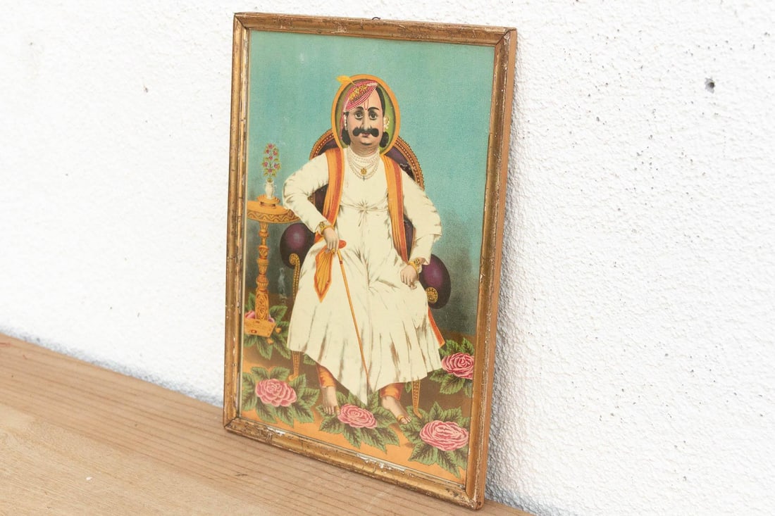 Antique Indian Seated Maharaja Framed Portrait - 5