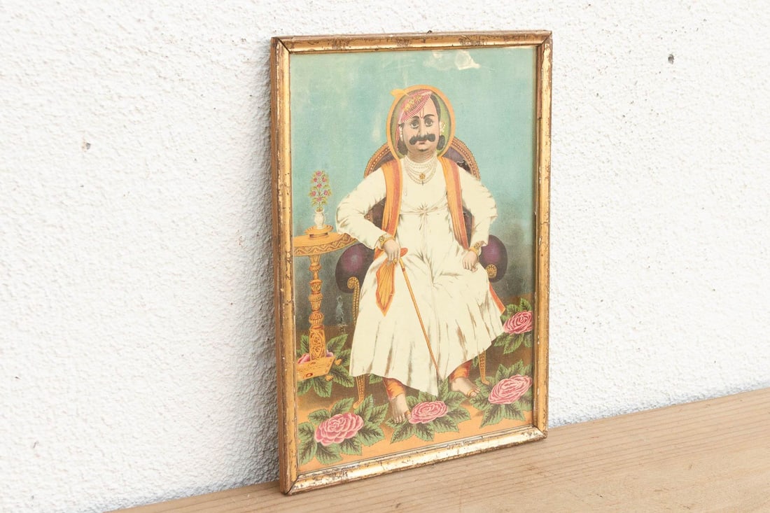 Antique Indian Seated Maharaja Framed Portrait - 6