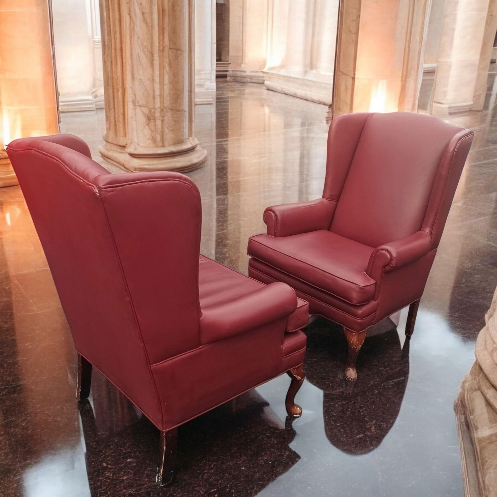1970s Pair of Exquisite Oxblood High-Quality Mid-Century Modern Masterpiece Matching Wingback Chairs - 2