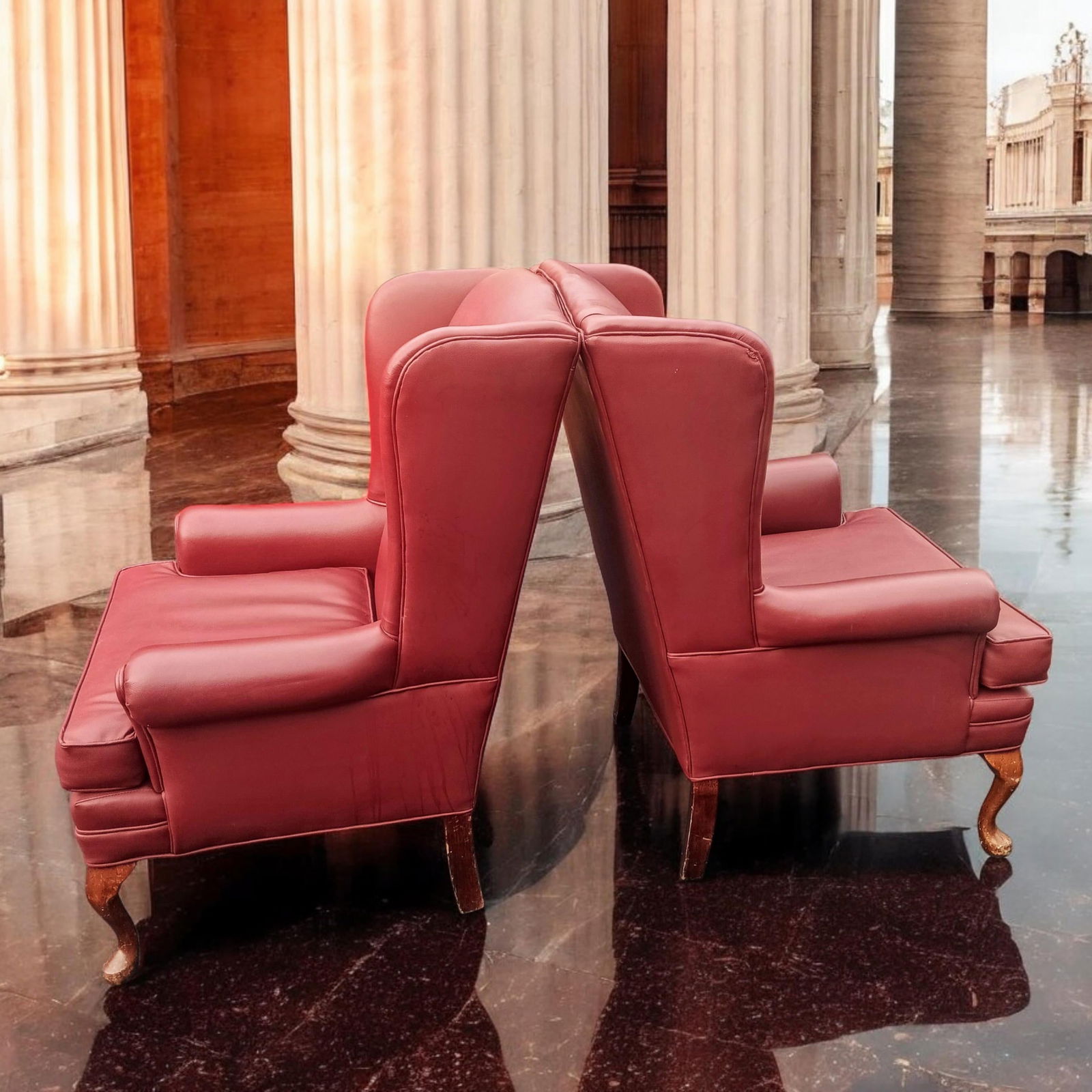 1970s Pair of Exquisite Oxblood High-Quality Mid-Century Modern Masterpiece Matching Wingback Chairs - 4