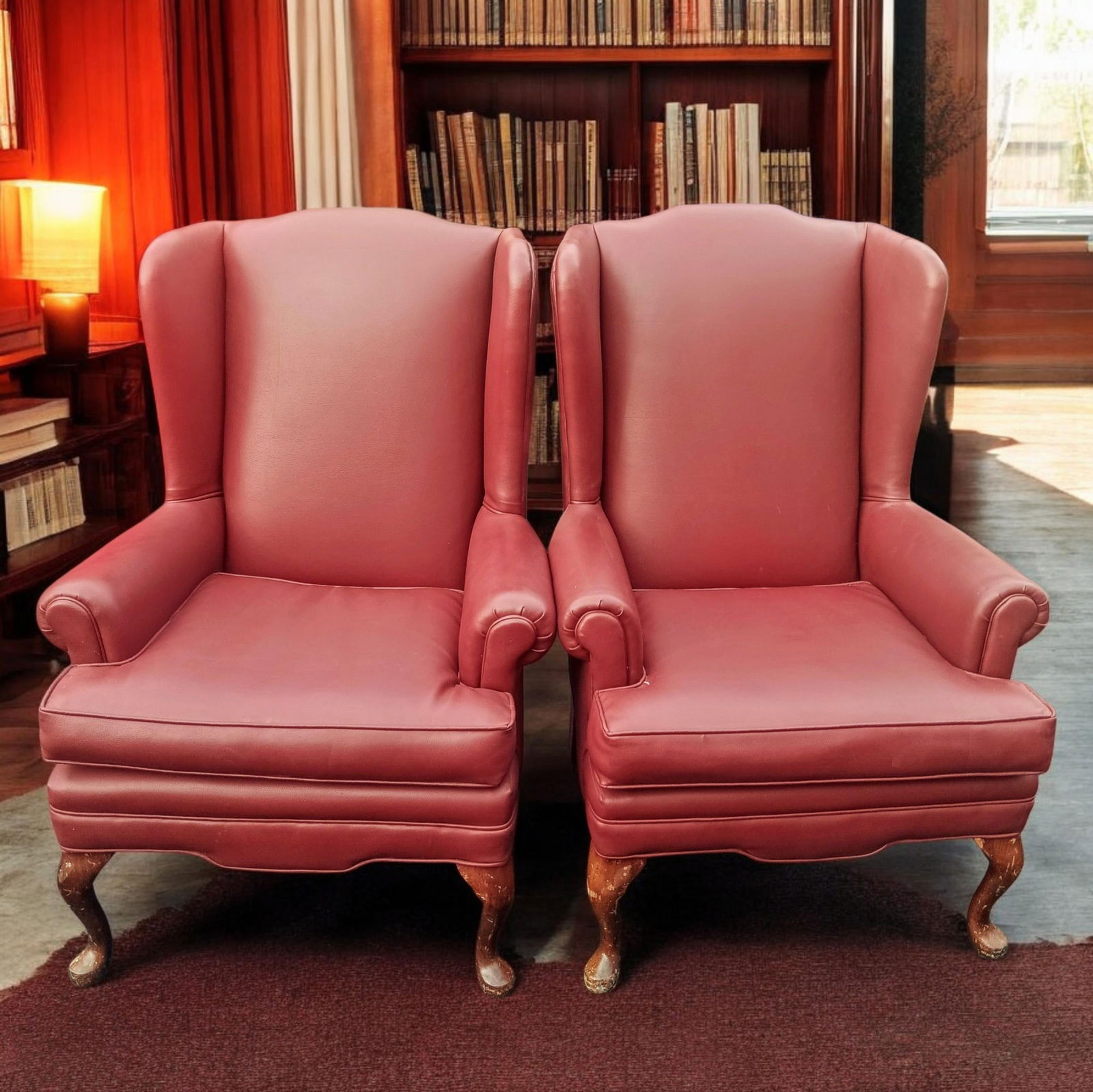 1970s Pair of Exquisite Oxblood High-Quality Mid-Century Modern Masterpiece Matching Wingback Chairs - 6