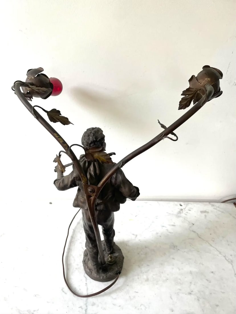 Vintage Arte Nouveau Bronze Spelter Sculpture Lamp - 7