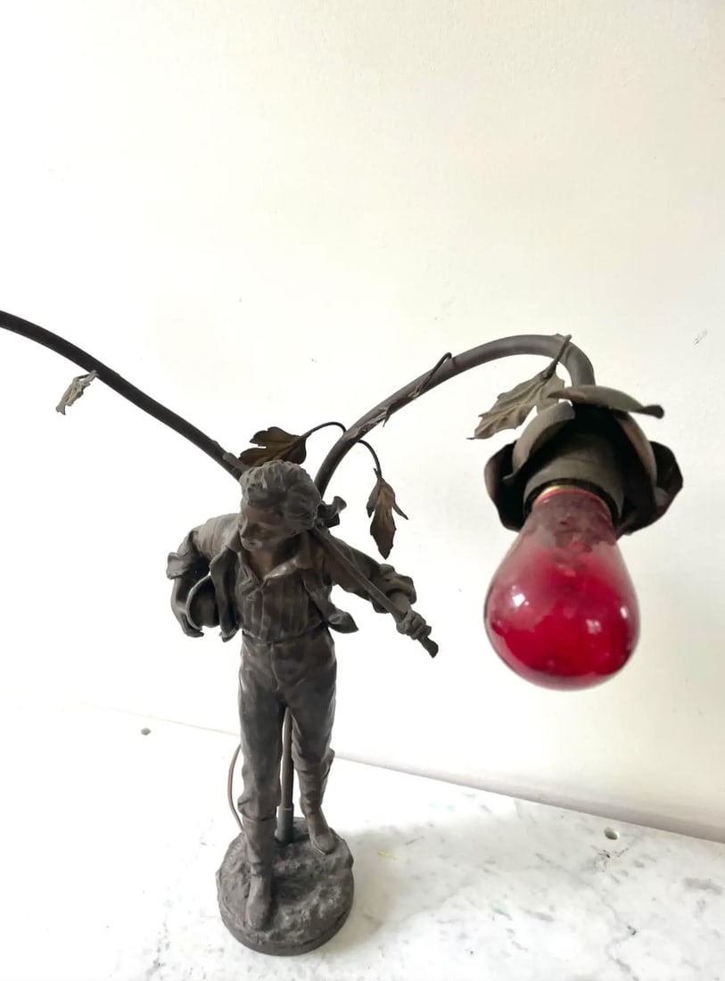 Vintage Arte Nouveau Bronze Spelter Sculpture Lamp - 8