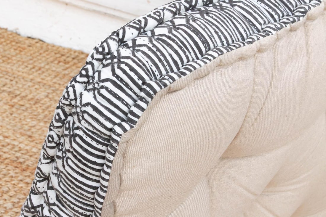 Hand Block Printed Black & White Floor Cushion - 3
