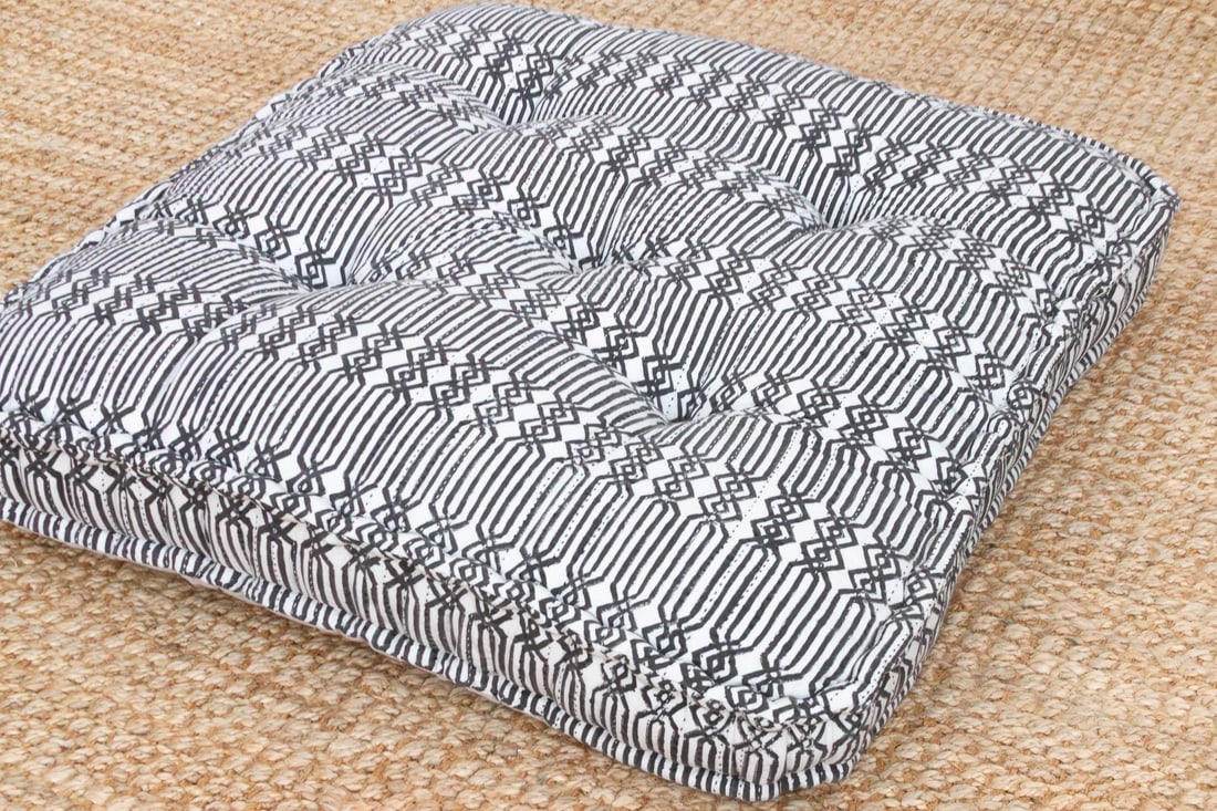 Hand Block Printed Black & White Floor Cushion - 5
