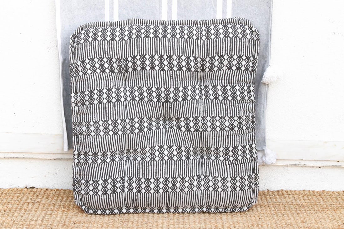 Hand Block Printed Black & White Floor Cushion - 6