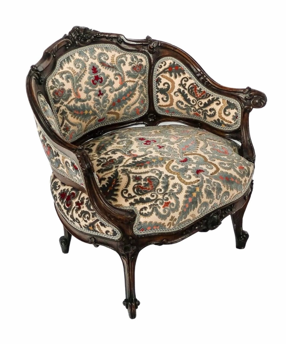 Early 20th Century Petite Needlepoint Bergère Chair With Intricately Carved Walnut Frame - 3