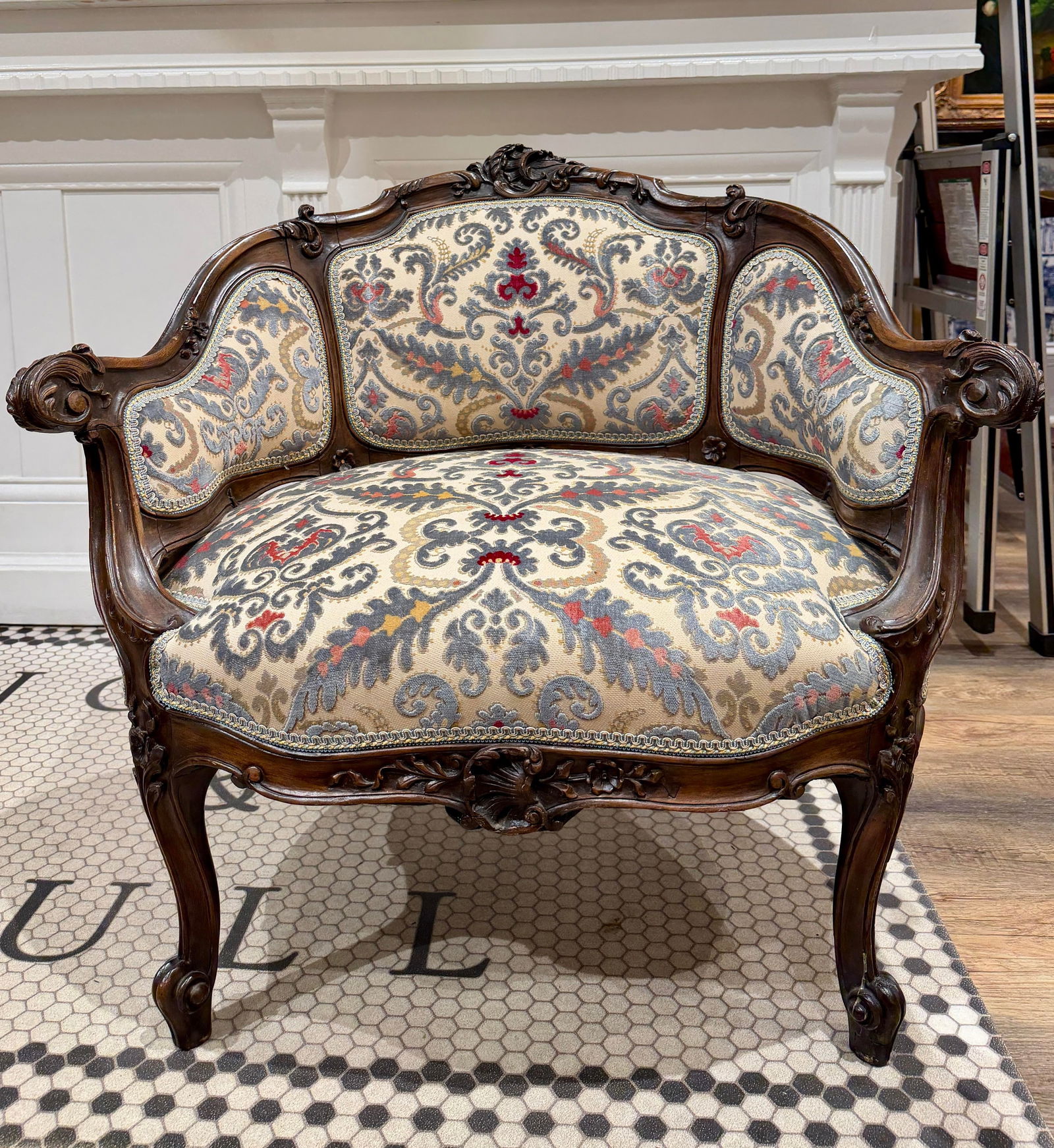 Early 20th Century Petite Needlepoint Bergère Chair With Intricately Carved Walnut Frame - 4