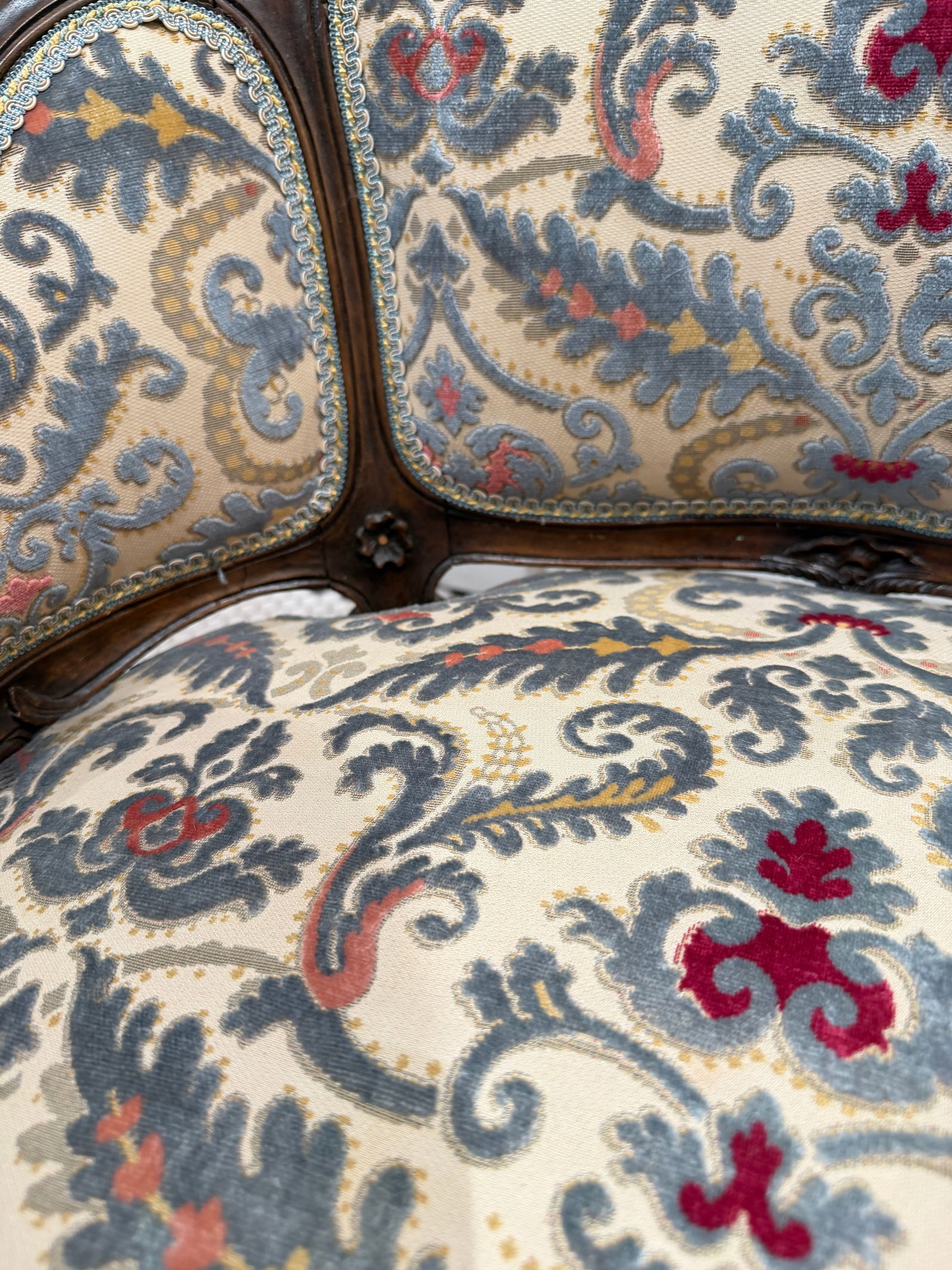 Early 20th Century Petite Needlepoint Bergère Chair With Intricately Carved Walnut Frame - 8