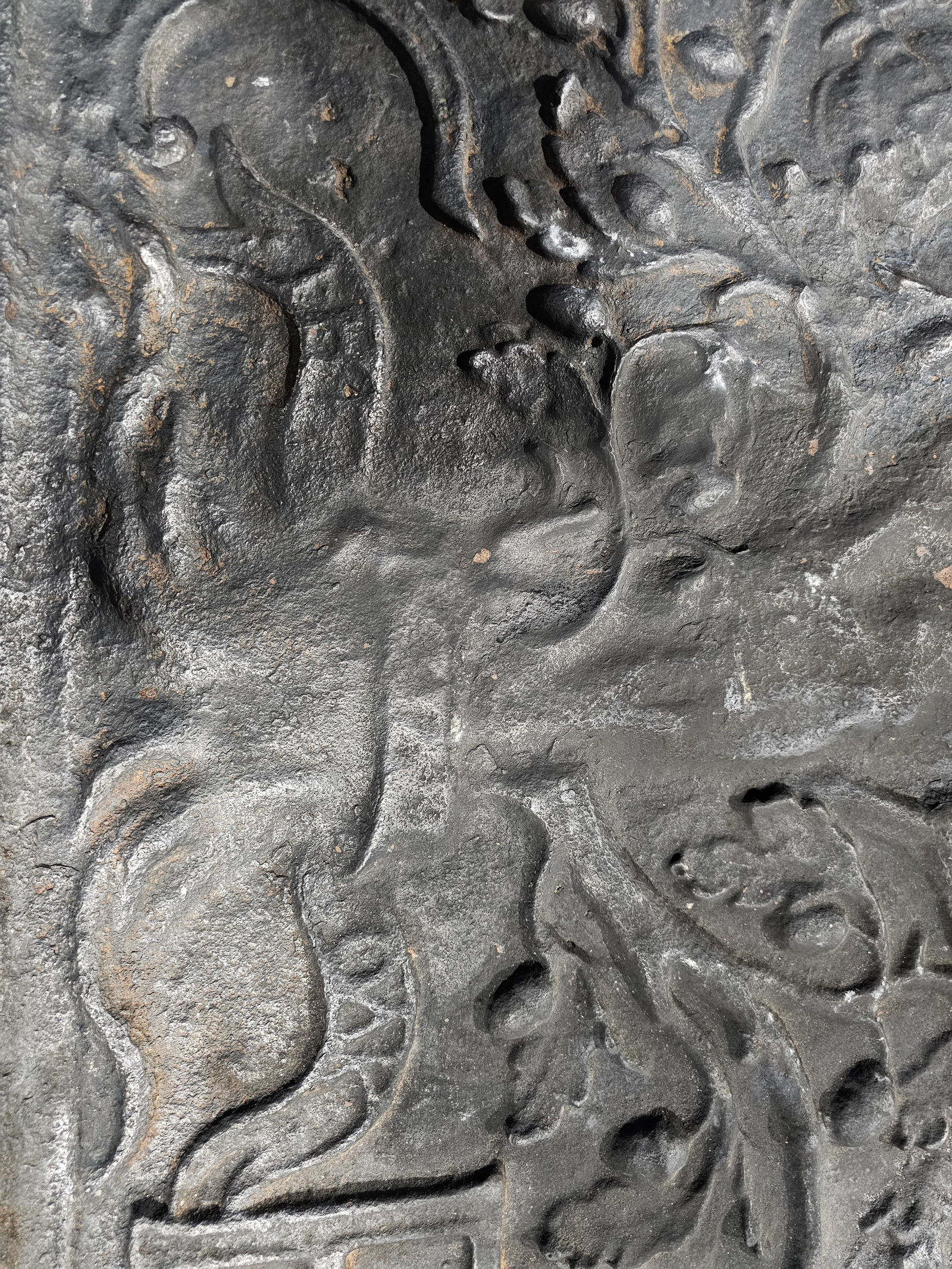 Antique 17th Century Large Charles Rex Cast Iron Fireback Oak Tree King Charles II - 3