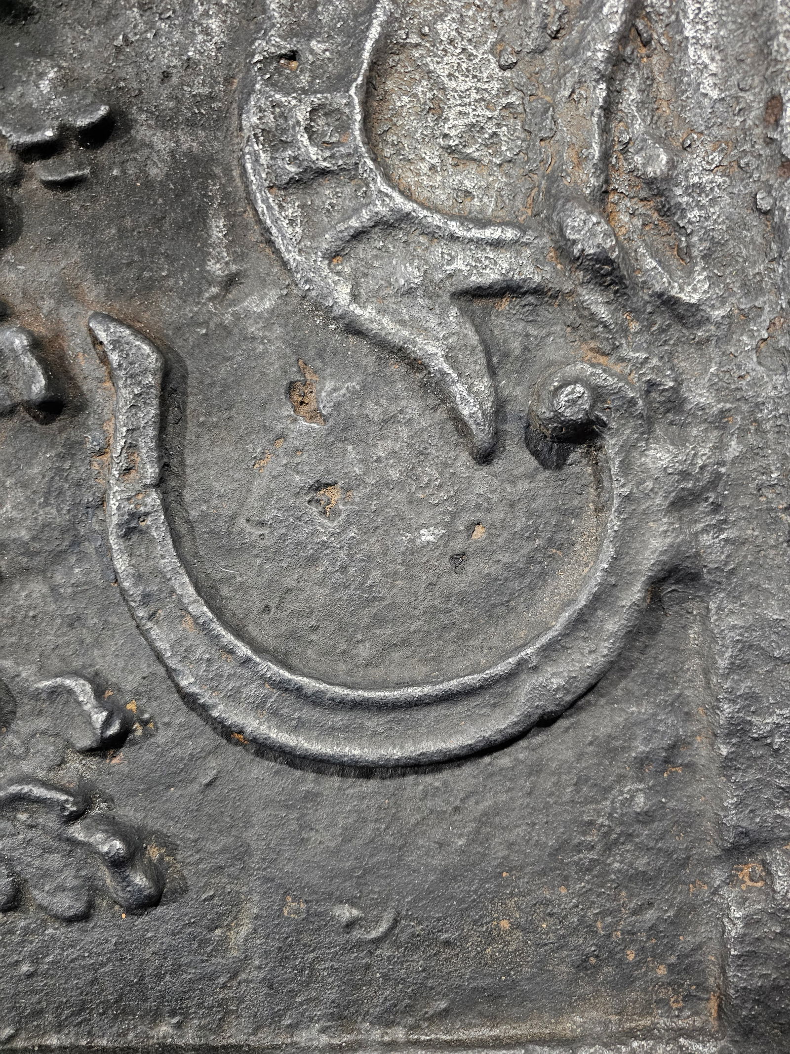 Antique 17th Century Large Charles Rex Cast Iron Fireback Oak Tree King Charles II - 5