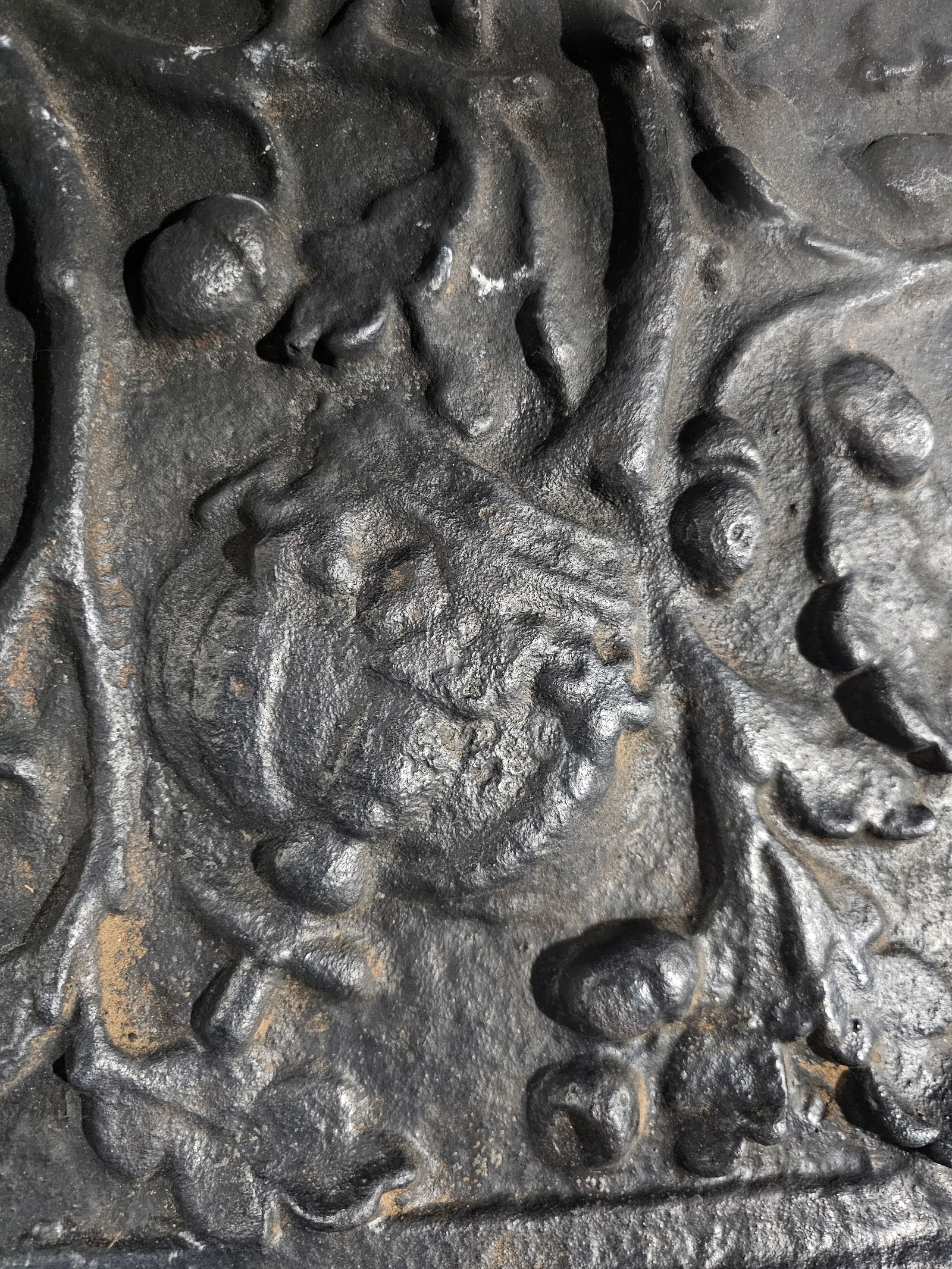 Antique 17th Century Large Charles Rex Cast Iron Fireback Oak Tree King Charles II - 7