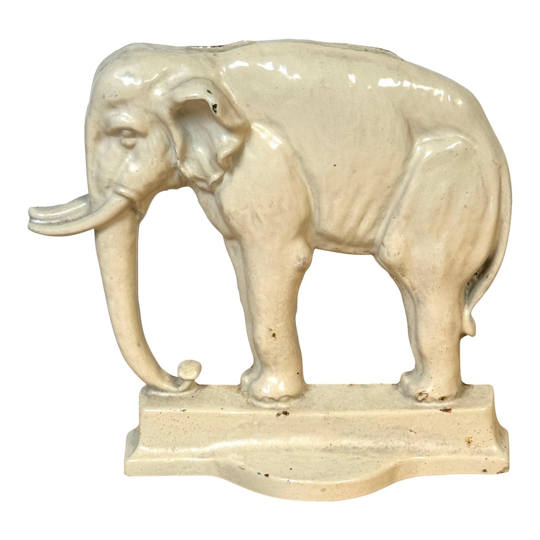 Rare 19th Century English Enamelled Cast Iron Doorstop of Jumbo the Elephant: Rare 19th-Century English Enamelled Cast Iron Doorstop of Jumbo the Elephant, ca. 1870–1885 A scarce and evocative English Victorian cast iron doorstop depicting Jumbo the Elephant, the most