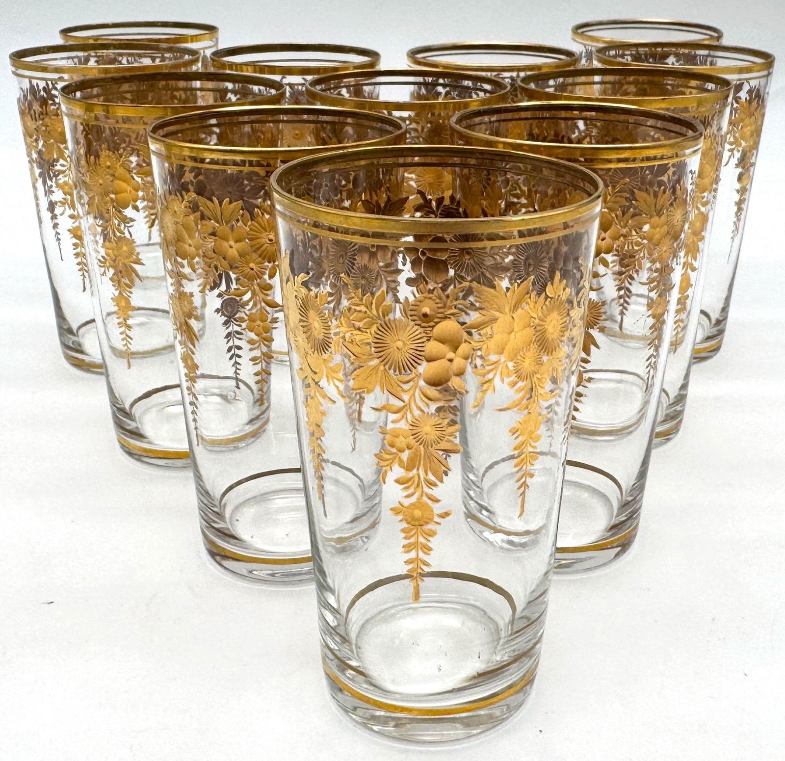 12 Belle Époque Gilt Floral Crystal Tumblers, Suitable for Champagne / Wine - 14