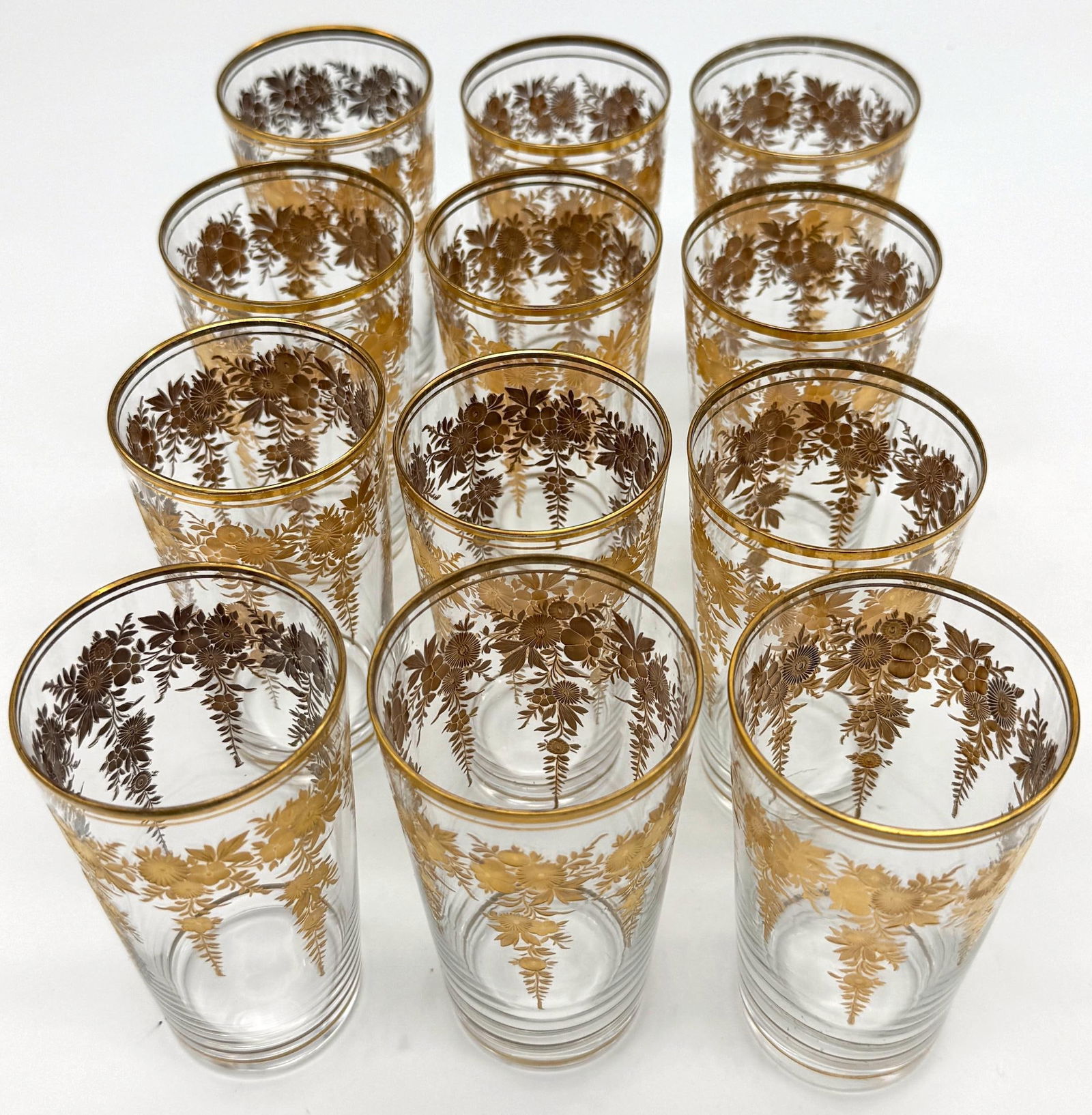 12 Belle Époque Gilt Floral Crystal Tumblers, Suitable for Champagne / Wine - 17
