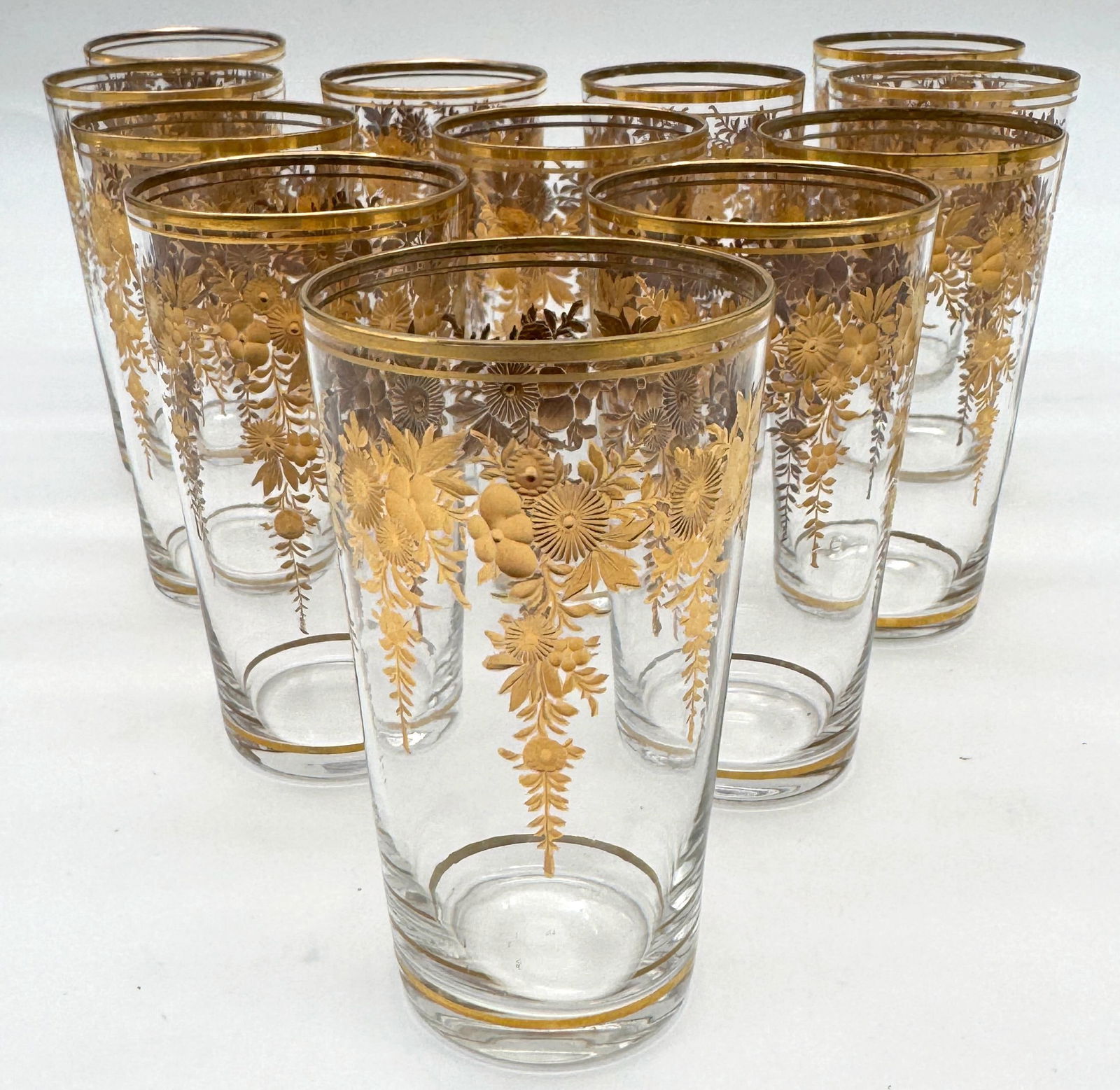 12 Belle Époque Gilt Floral Crystal Tumblers, Suitable for Champagne / Wine - 2