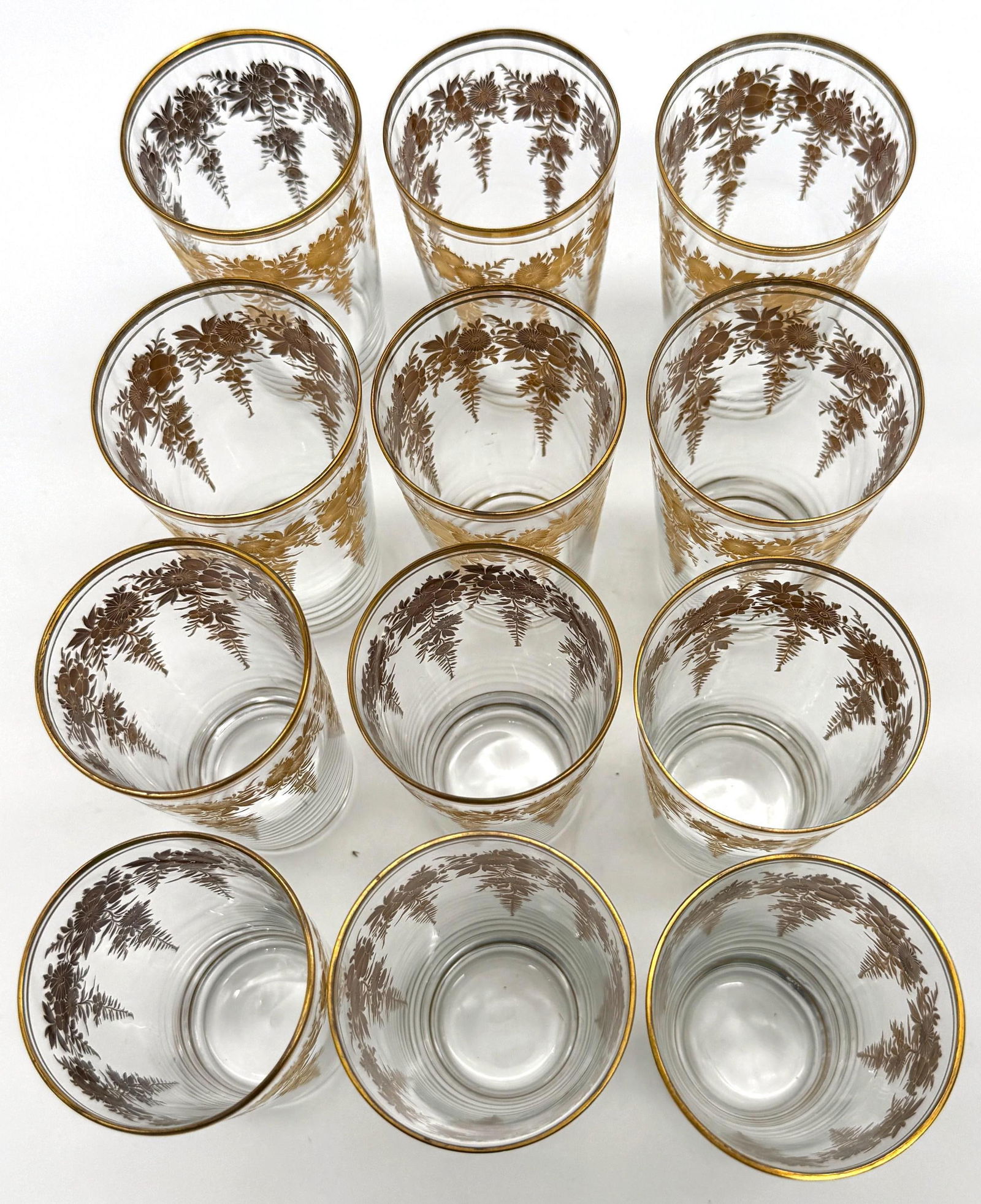 12 Belle Époque Gilt Floral Crystal Tumblers, Suitable for Champagne / Wine - 5