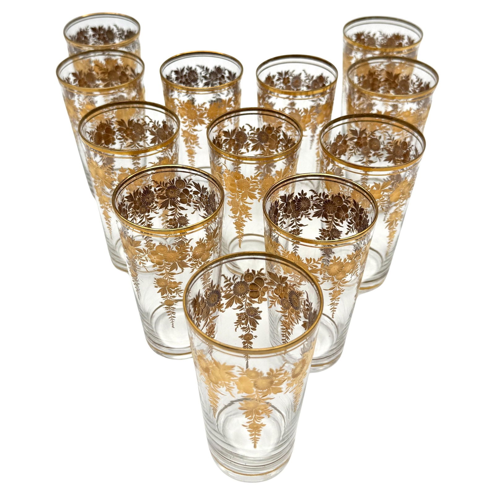 12 Belle Époque Gilt Floral Crystal Tumblers, Suitable for Champagne / Wine - 7