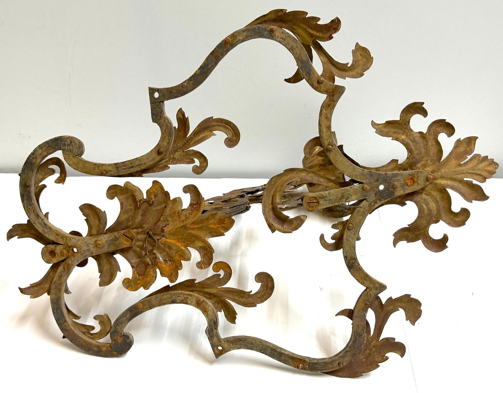 Large Pair Venetian Gilt & Polychromed Tole Candle Sconces Italy, circa 1890s - 8