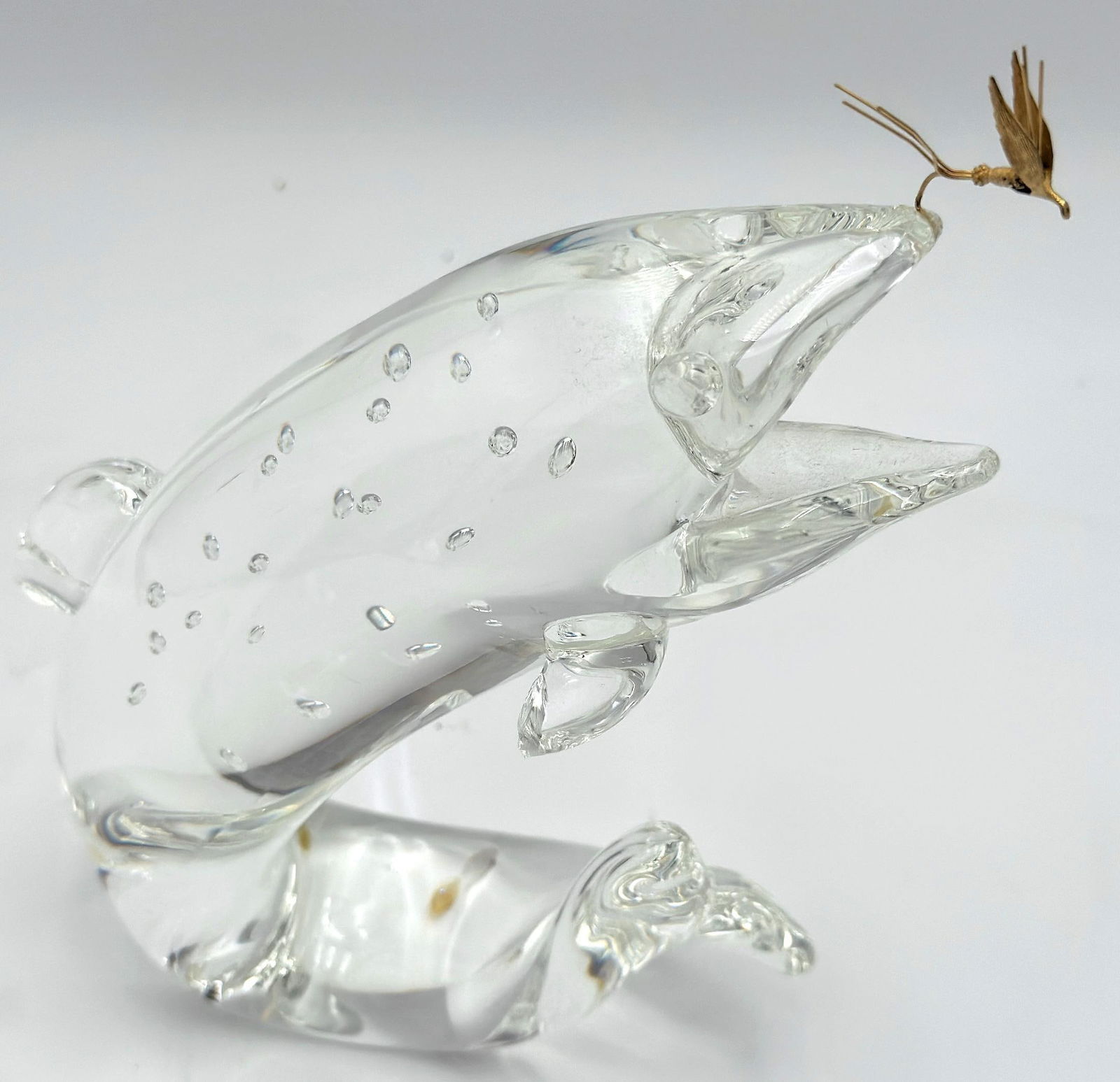 Steuben Glass & 18K Gold "Trout & Fly" by James Houston, Introduced 1966 - 18