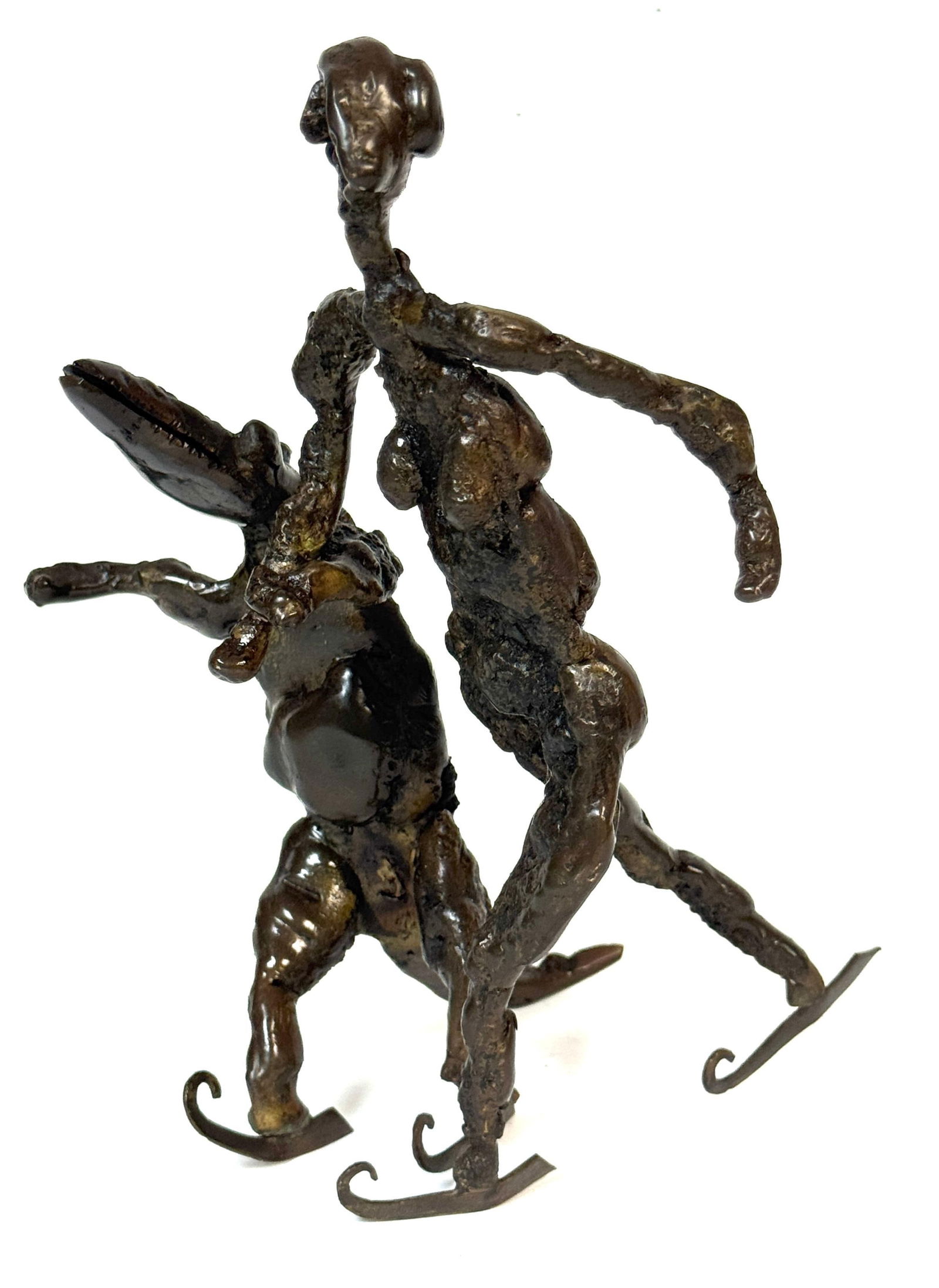 Surrealist Bronze Sculpture of a Woman and Alligator on Skates - 18