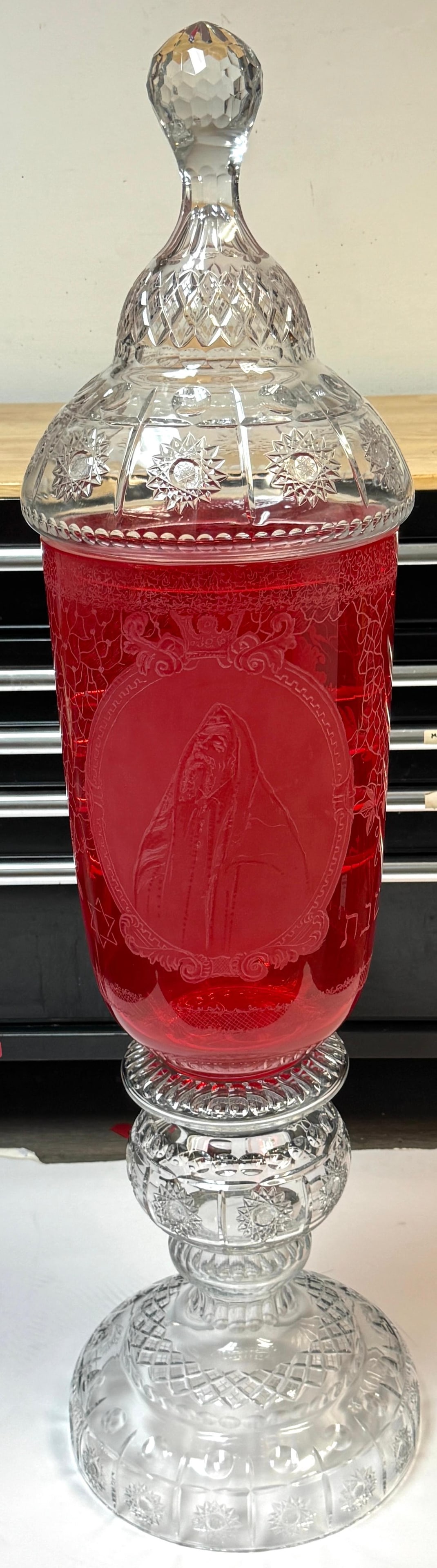 Monumental Bohemian Ruby & Crystal Ceremonial Pokal /Synagogue Presentation Urn - 11