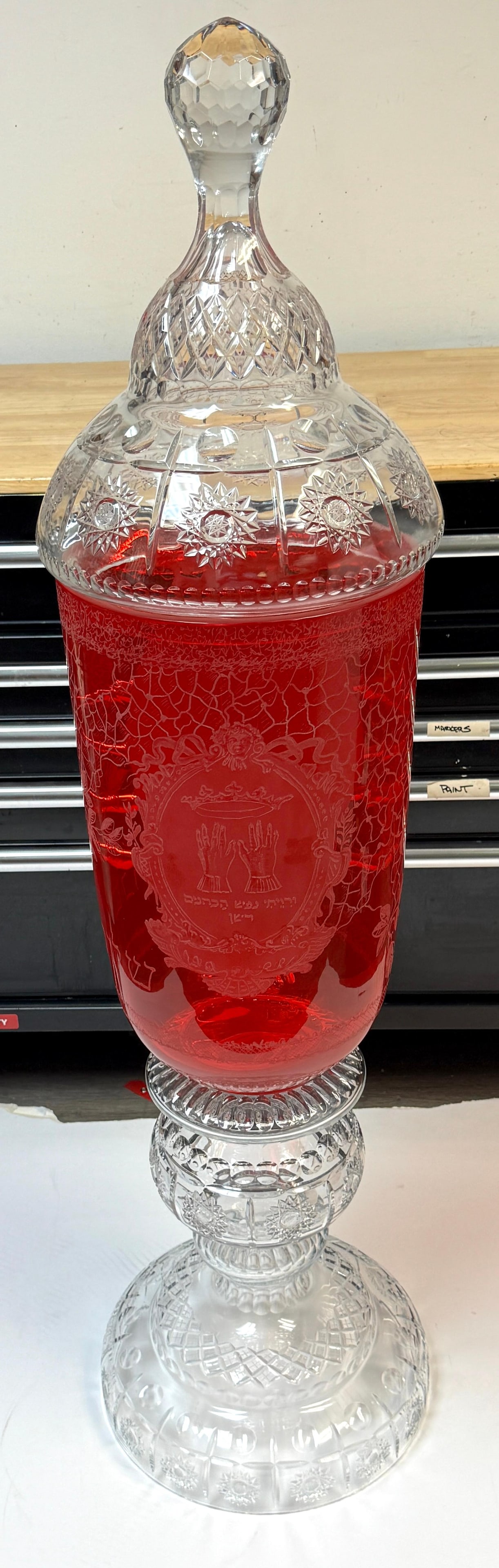 Monumental Bohemian Ruby & Crystal Ceremonial Pokal /Synagogue Presentation Urn - 12