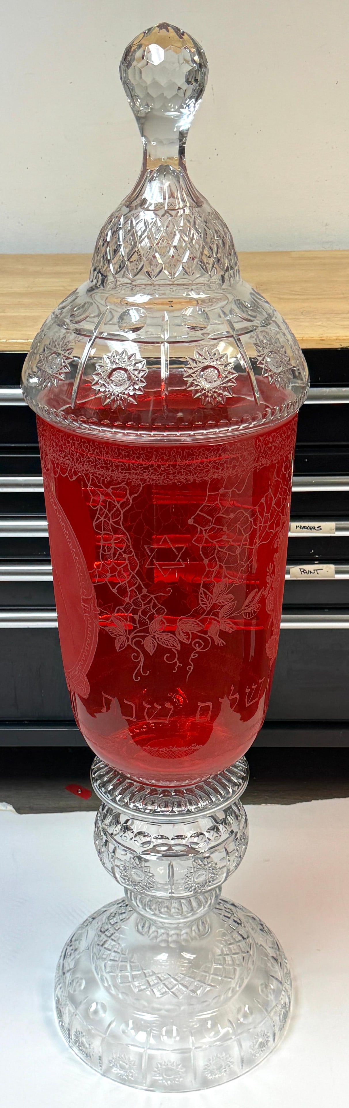 Monumental Bohemian Ruby & Crystal Ceremonial Pokal /Synagogue Presentation Urn - 15