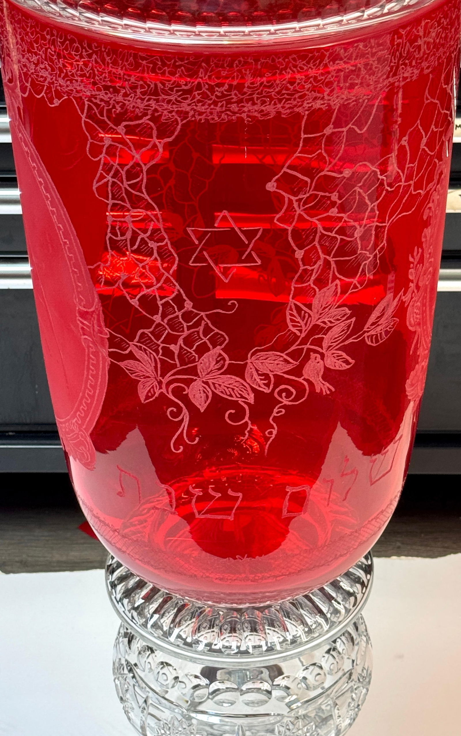 Monumental Bohemian Ruby & Crystal Ceremonial Pokal /Synagogue Presentation Urn - 16