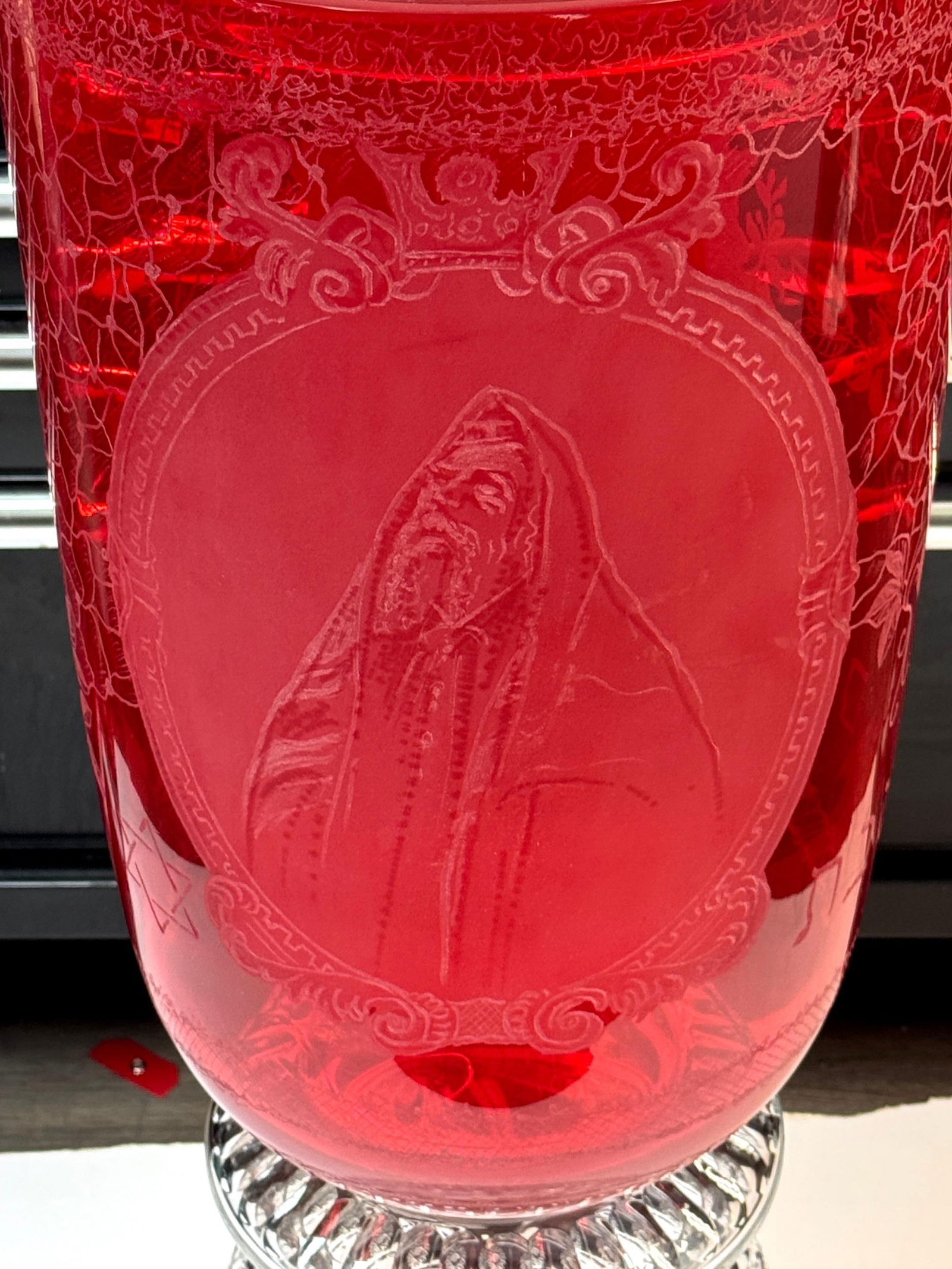 Monumental Bohemian Ruby & Crystal Ceremonial Pokal /Synagogue Presentation Urn - 17