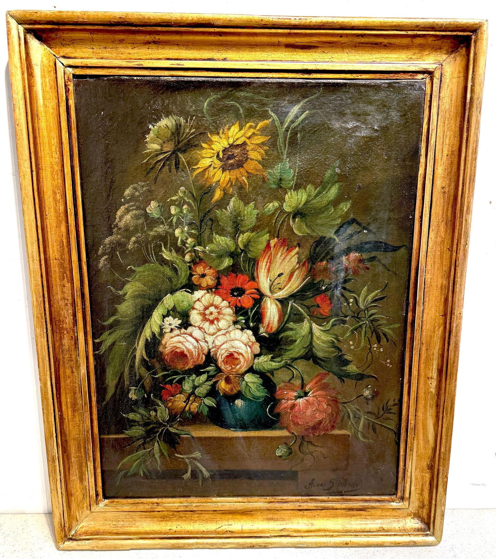 Antique Dutch Floral Still Life Signed "A. van Sijnkens", 19th C or Older - 10