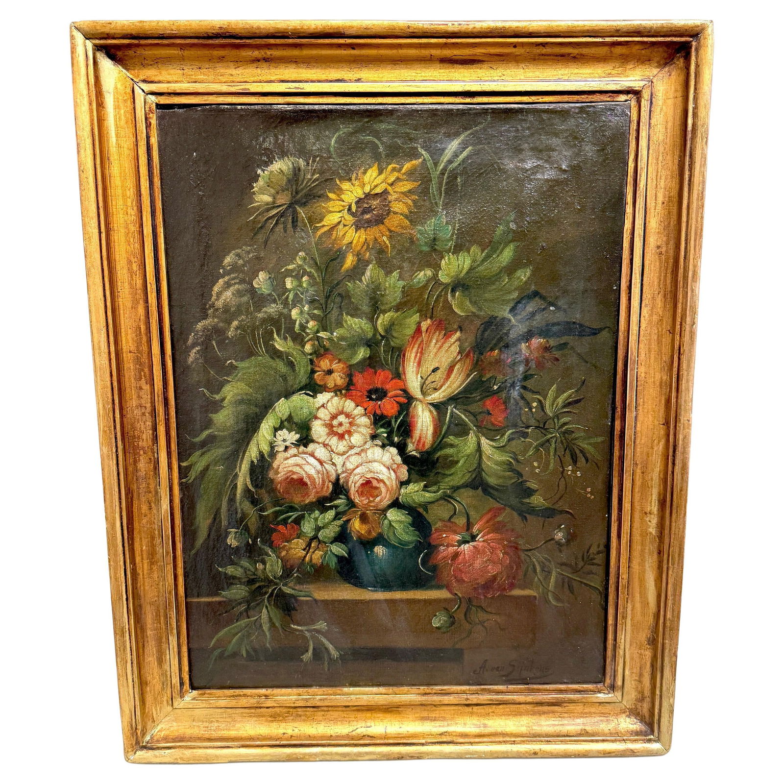 Antique Dutch Floral Still Life Signed "A. van Sijnkens", 19th C or Older - 5