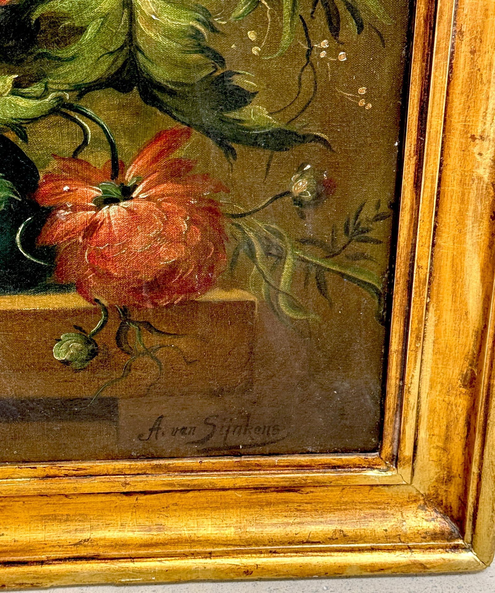 Antique Dutch Floral Still Life Signed "A. van Sijnkens", 19th C or Older - 7