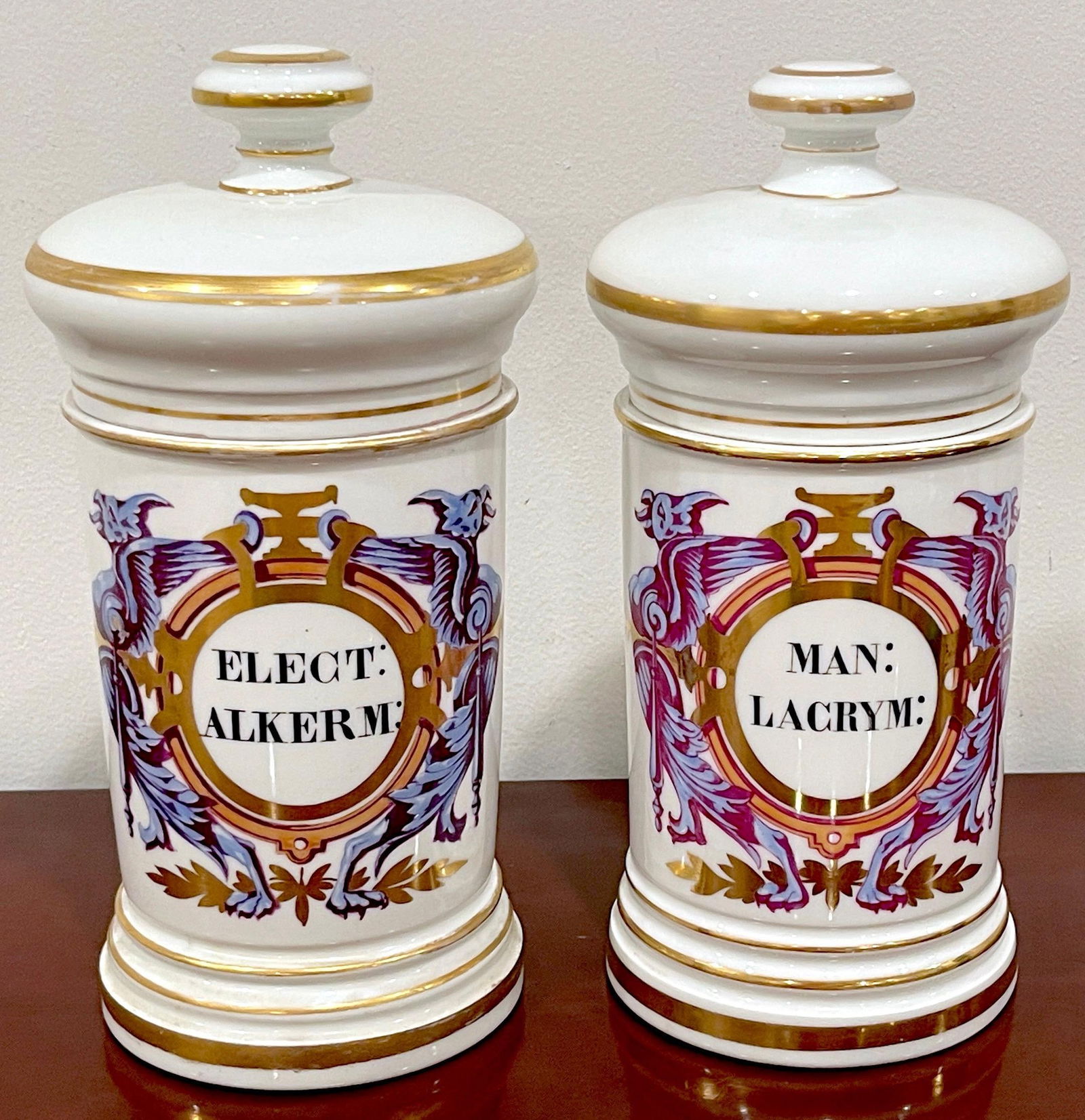 Pair of Neoclassical Apothecary Jars by Maison A Collin Porcelaines & Cristaux - 2