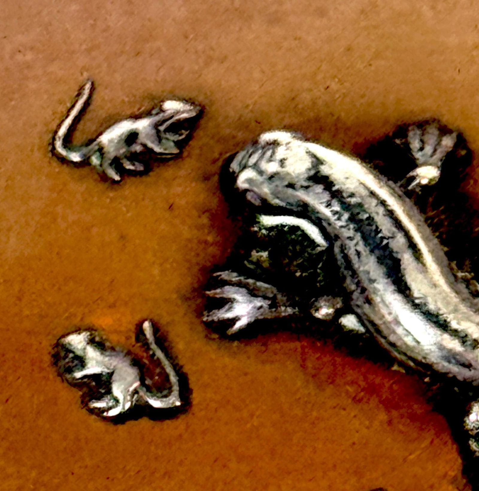 Gorham Aesthetic Movement Sterling Mixed-Metal Box with Lizard and Mice, 1883 - 12