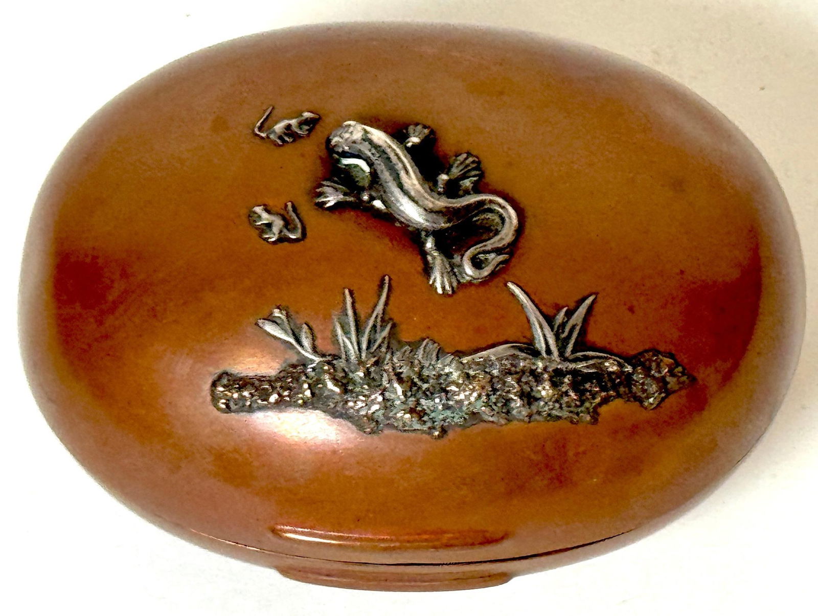 Gorham Aesthetic Movement Sterling Mixed-Metal Box with Lizard and Mice, 1883 - 2