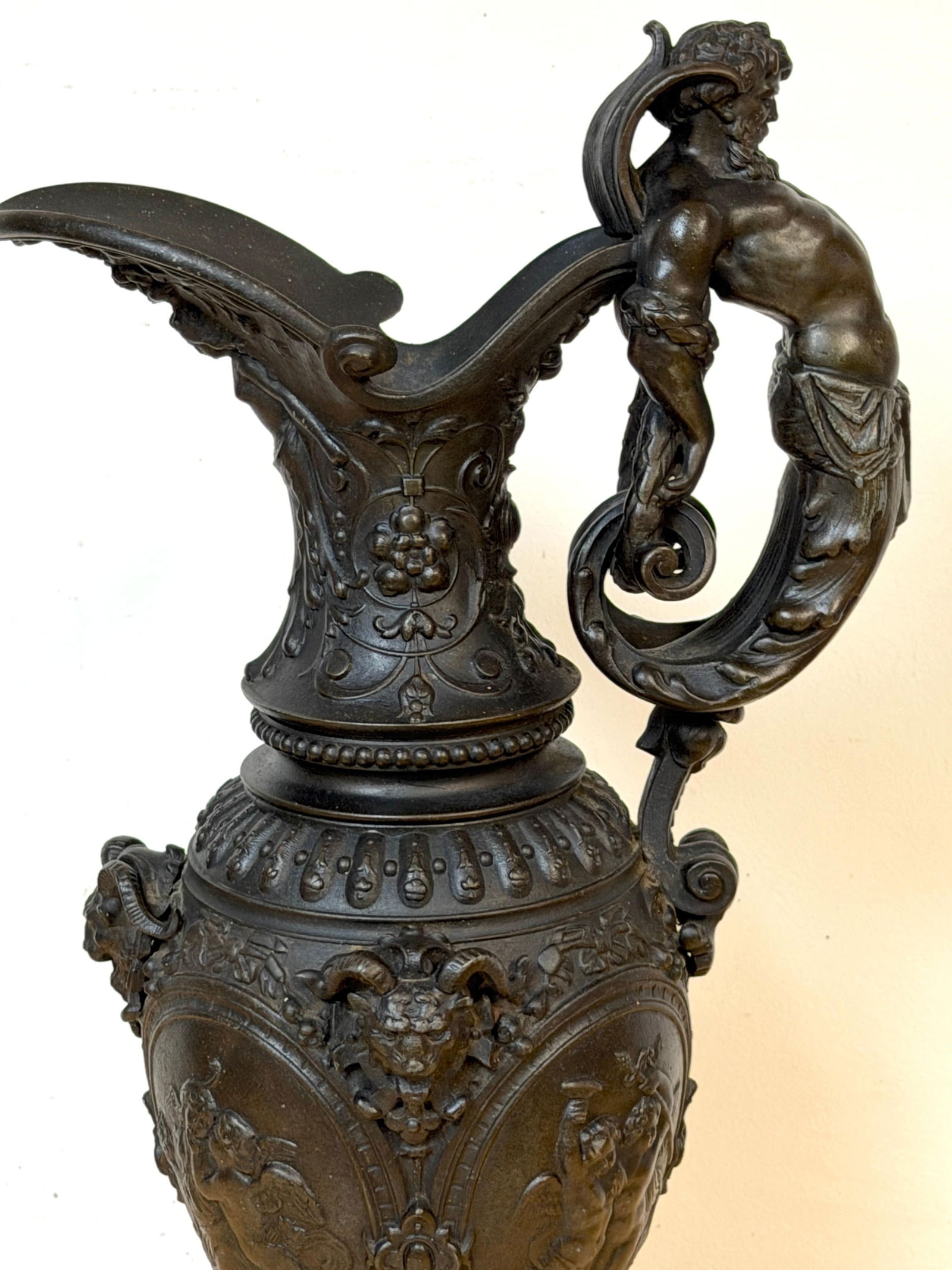 19th Century French Clodion-Style Bronzed Zinc Ewer with Bacchic Caryatid Handle - 11