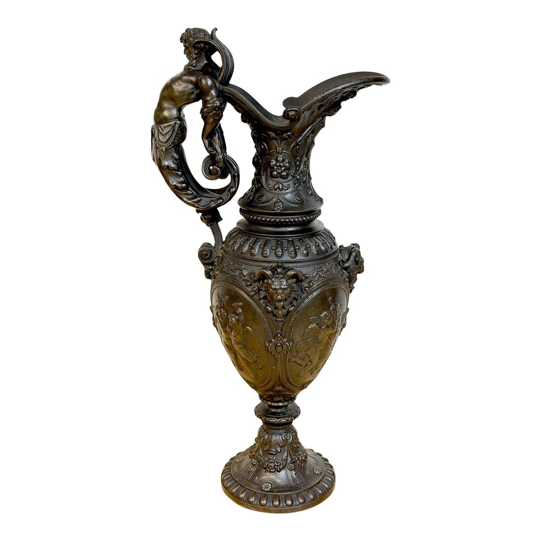 19th Century French Clodion-Style Bronzed Zinc Ewer with Bacchic Caryatid Handle (1 of 18)