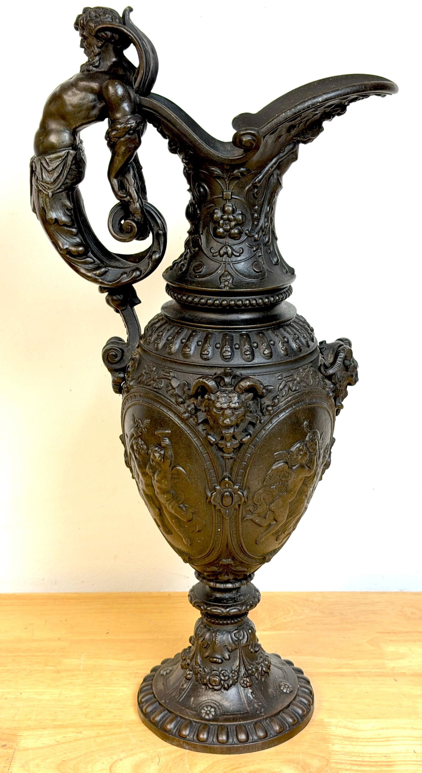 19th Century French Clodion-Style Bronzed Zinc Ewer with Bacchic Caryatid Handle - 2