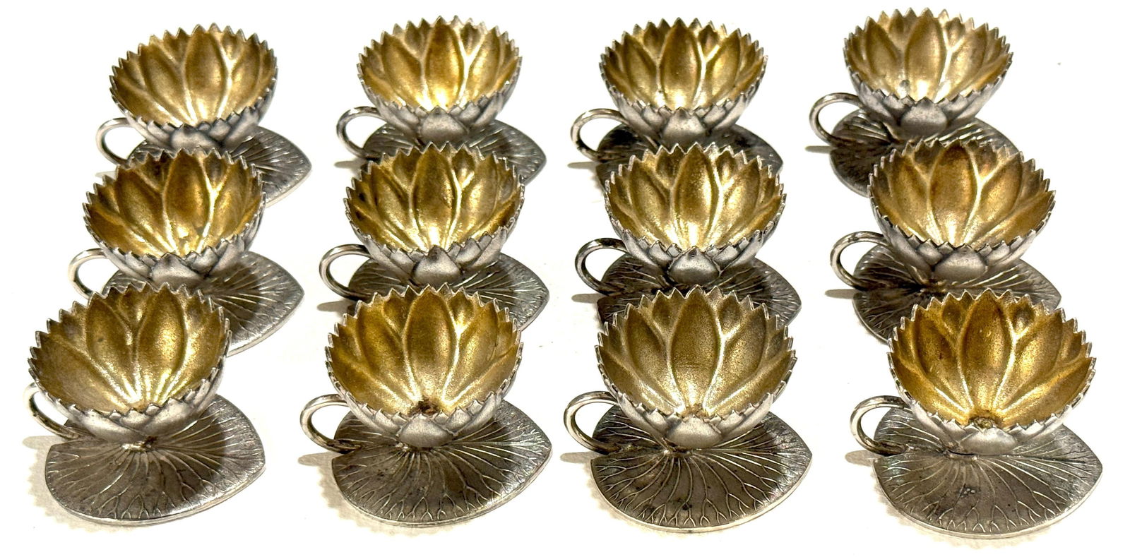 12 American Aesthetic Movement Meriden Silverplate & Goldwashed Lotus Open Salts - 8