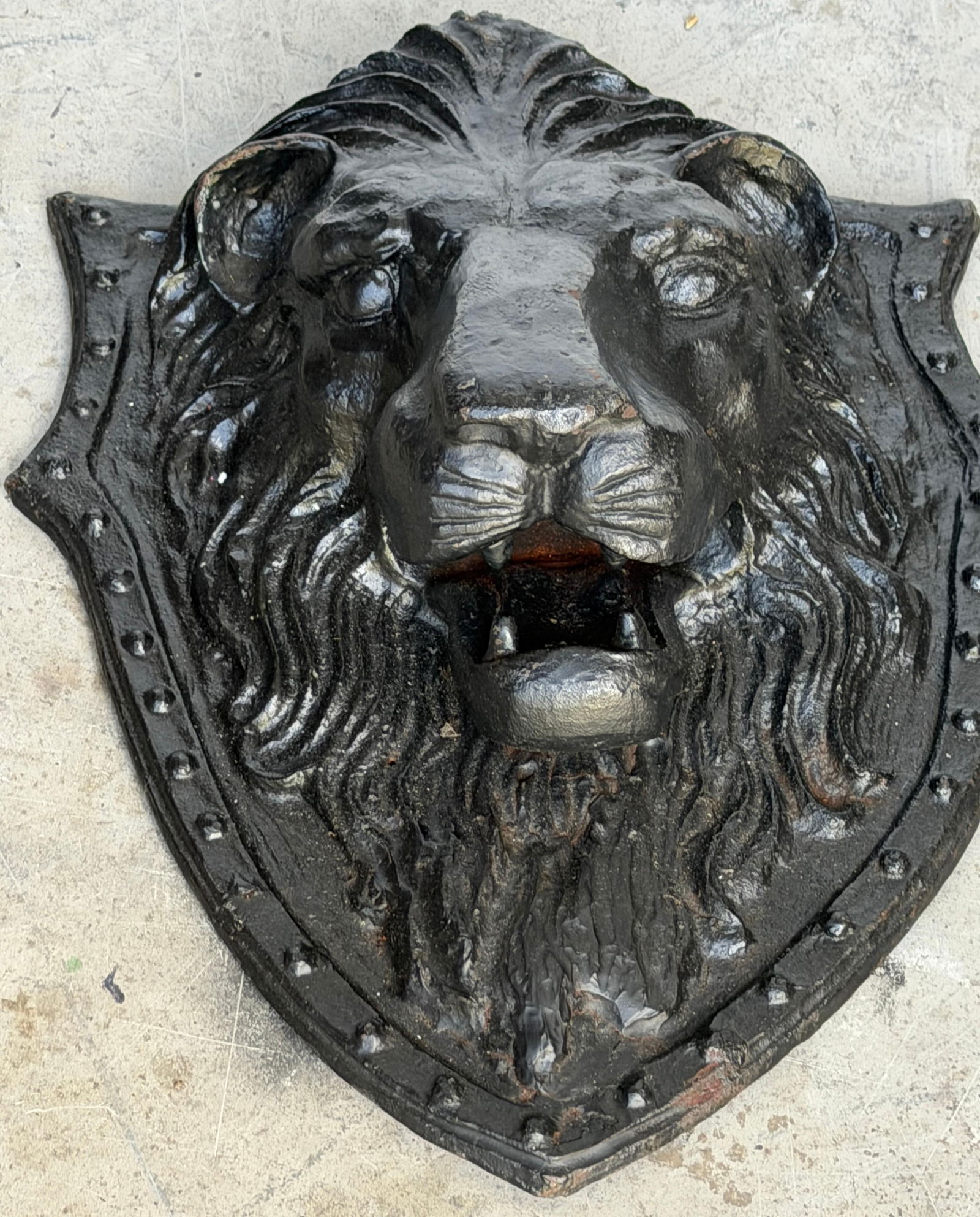 Large 19th C. American Cast-Iron Lion Shield Medallion, Architectural Ornament - 15