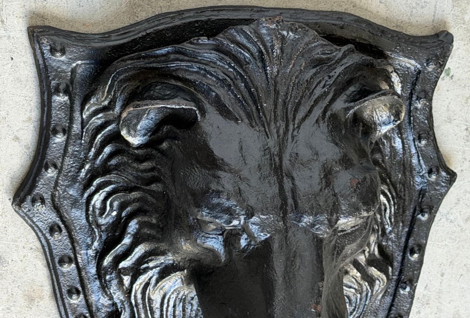 Large 19th C. American Cast-Iron Lion Shield Medallion, Architectural Ornament - 16