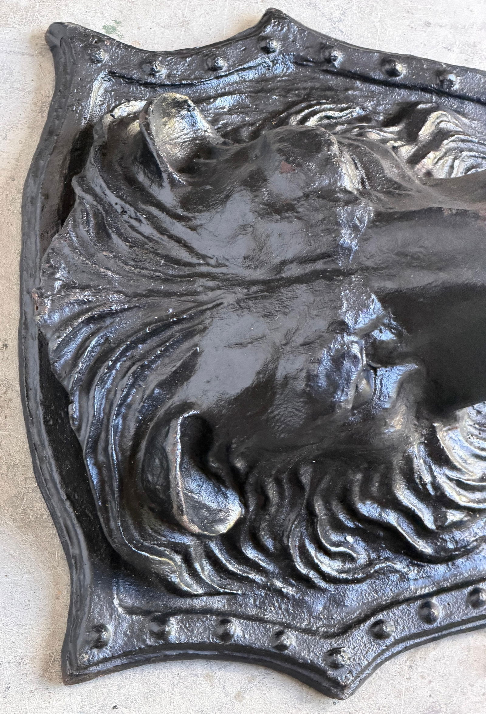 Large 19th C. American Cast-Iron Lion Shield Medallion, Architectural Ornament - 17