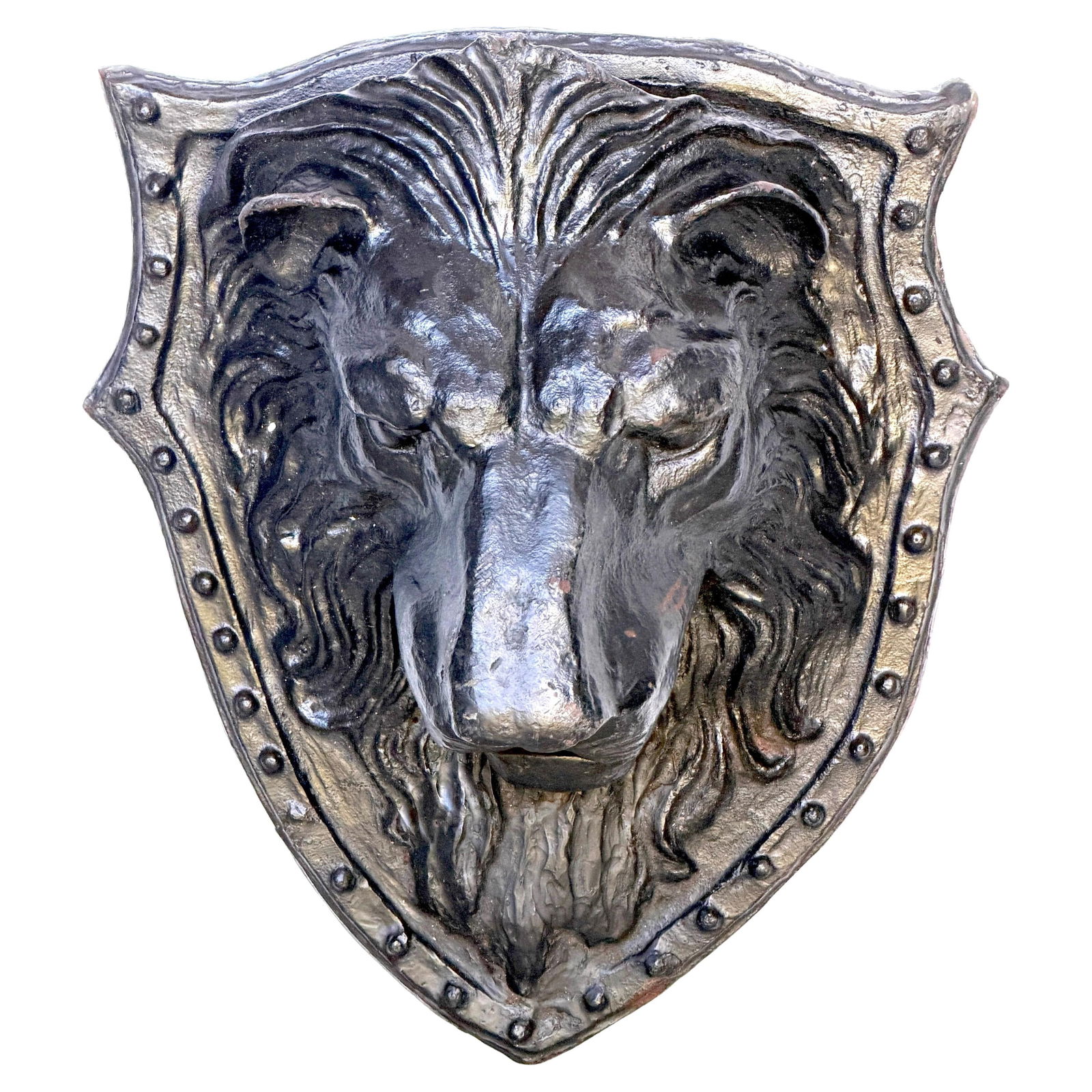 Large 19th C. American Cast-Iron Lion Shield Medallion, Architectural Ornament - 2