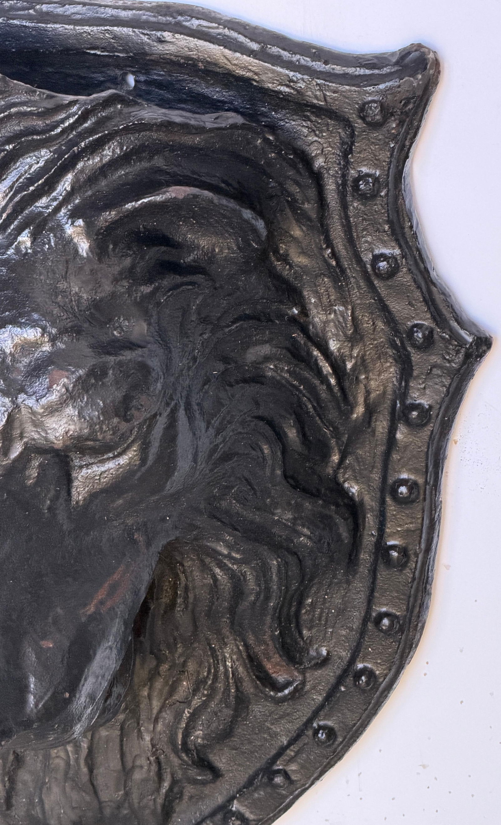 Large 19th C. American Cast-Iron Lion Shield Medallion, Architectural Ornament - 6